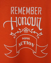 Remember, Honour, & Inspire Action, Orange T-Shirt - ADULT- English