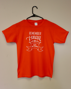 Remember, Honour, & Inspire Action, Orange T-Shirt - YOUTH - English