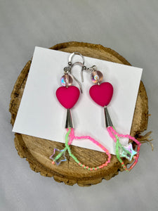 Dangle Heart Earrings - Pink