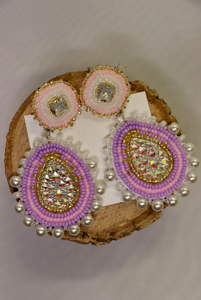 Pink/Purple Beaded Earrings