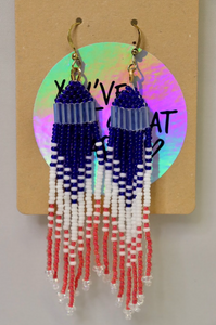 Blue/White/Coral Beaded Earrings