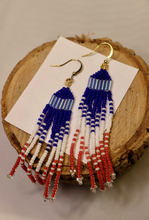 Blue/White/Coral Beaded Earrings