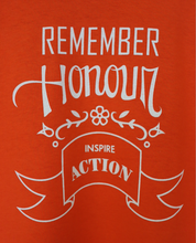 Remember, Honour, & Inspire Action, Orange T-Shirt - YOUTH - English